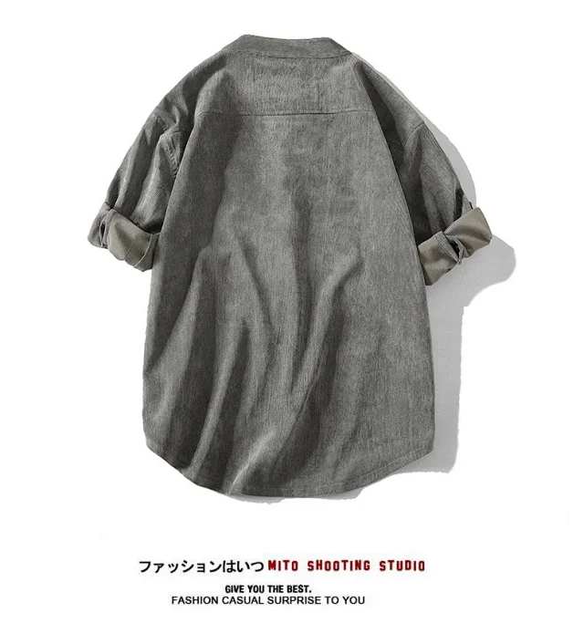 Men's Mid-Sleeve Vintage Korean Corduroy Shirt Detail