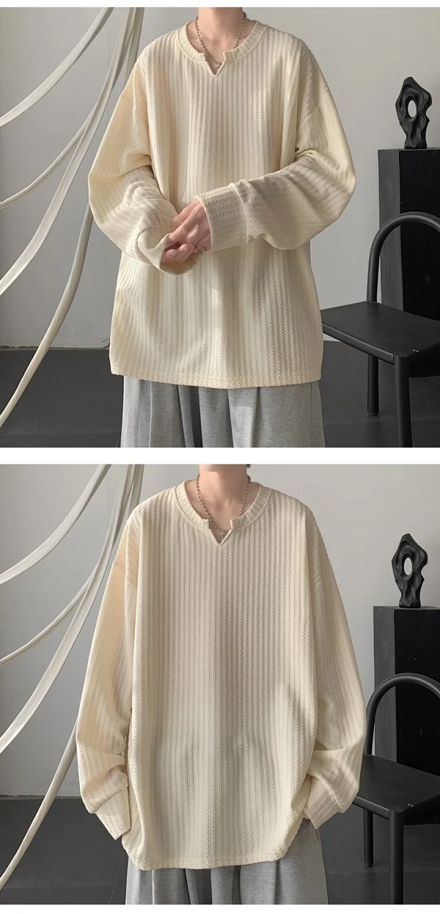 Men's High-Street V-Neck Heavyweight Sweatshirt White Detail
