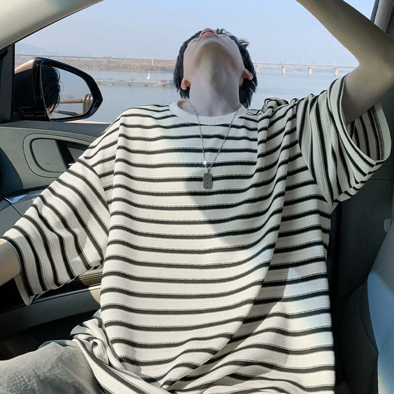 Premium Men's Black White Striped Tee