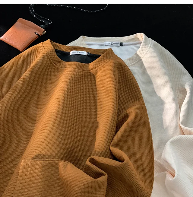 Oversized Men's Japanese Waffle Knit Sweatshirt Detail
