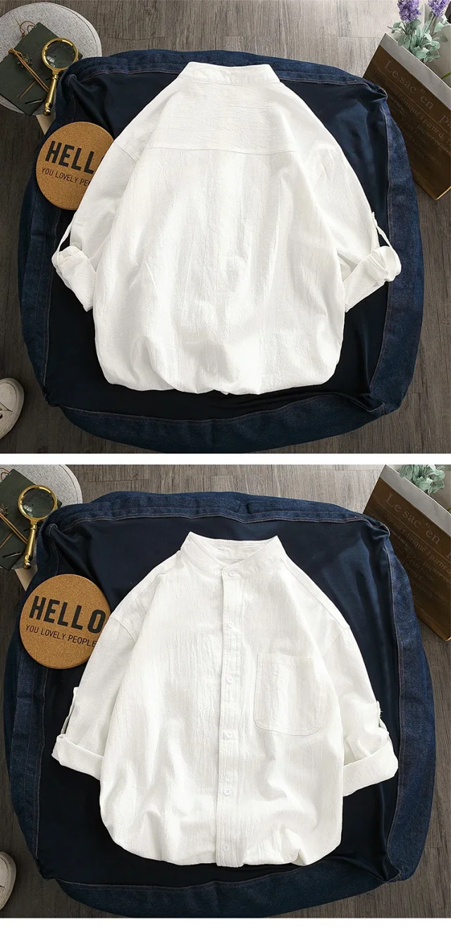 Men's Medium Sleeve Cotton Linen Shirt Detail