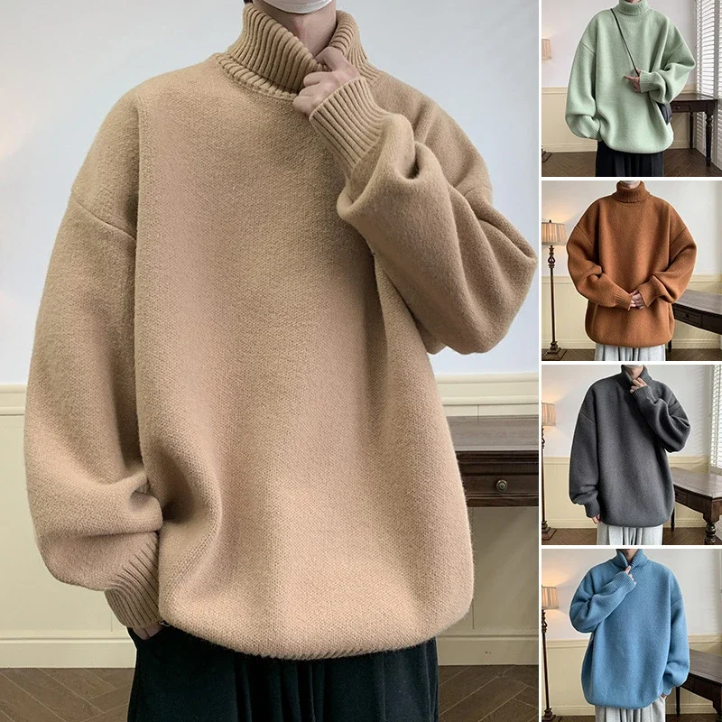 Men's Grey High-Neck Relaxed Sweater