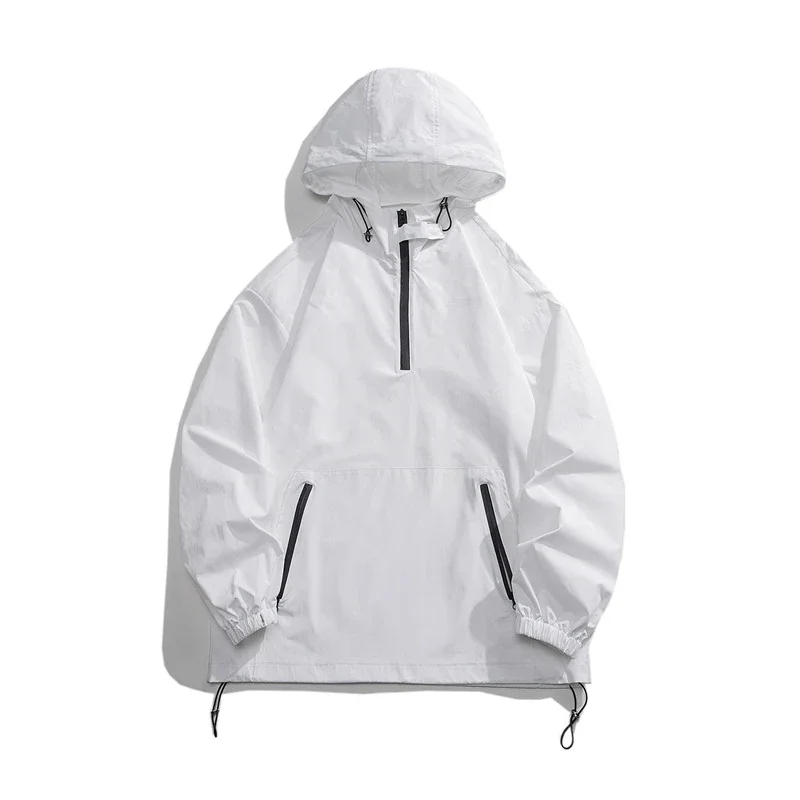 Men's Loose Fit Hooded Half-Zip Windbreaker