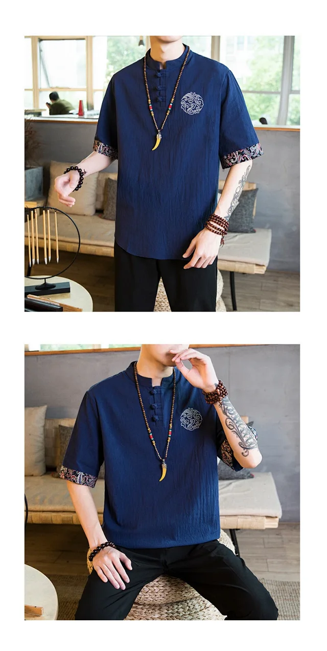 Big Men's Retro Tang Linen Tee Detail