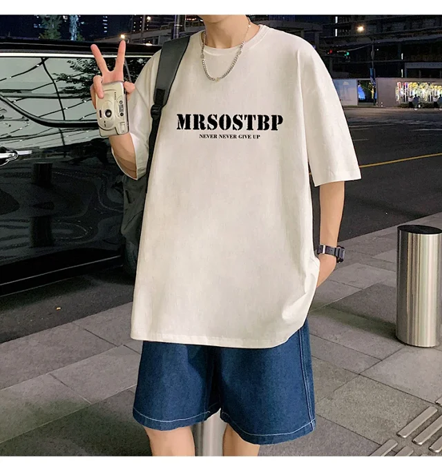 Men's Oversized Cotton Tee 2025 Rose-Print Detail