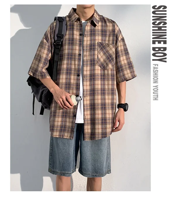 Men's 2025 New Plaid Short Sleeve Shirt Detail