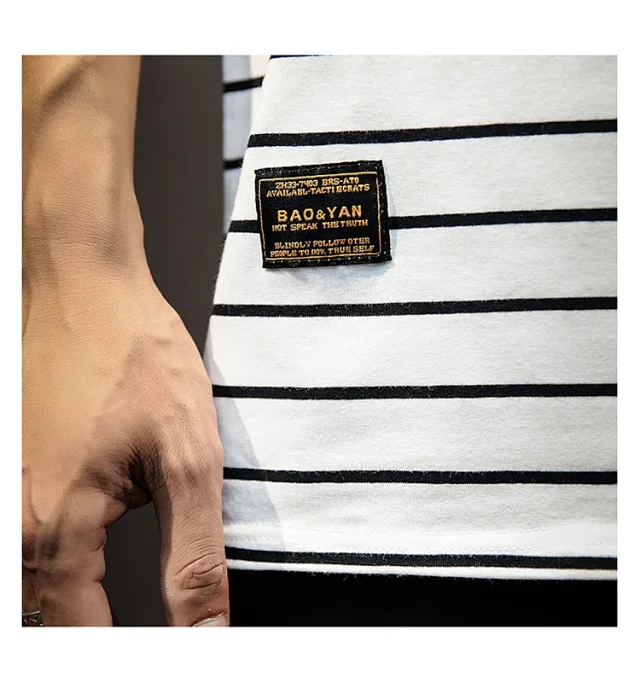 Men's Plus Size Summer Striped T-Shirt Detail