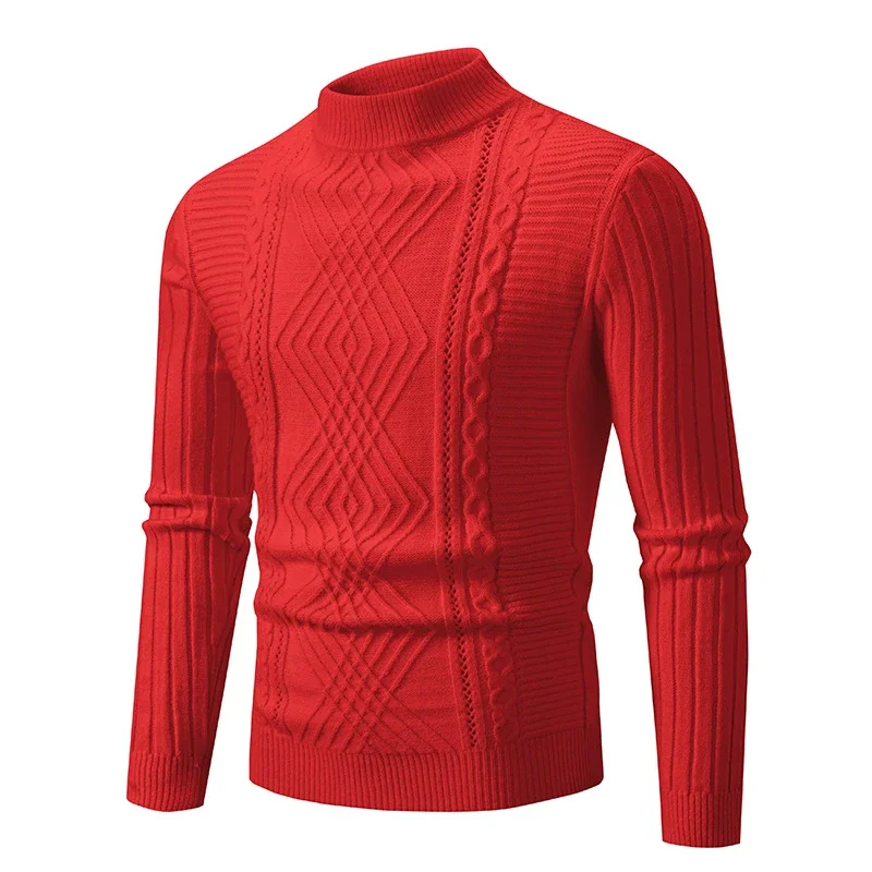 Men's Retro Solid Mock Neck Sweater