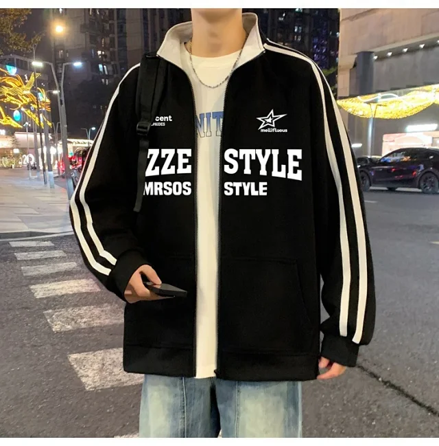 Men's Striped Oversize Zip-Up Hoodie Detail