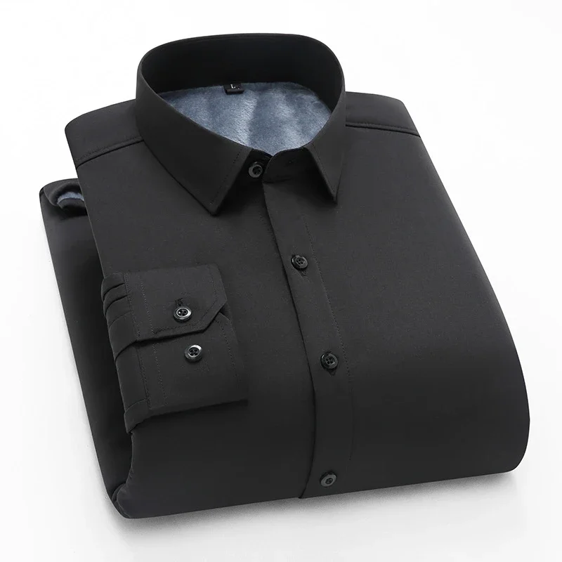 2025 Korean Men's Fleece-Lined Long-Sleeve Shirt
