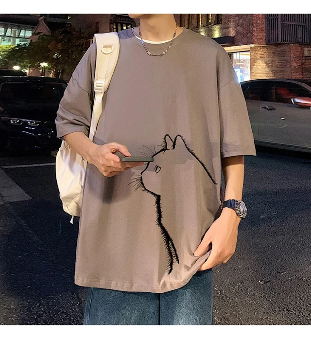 Men's Couple Cat Print Tee Detail
