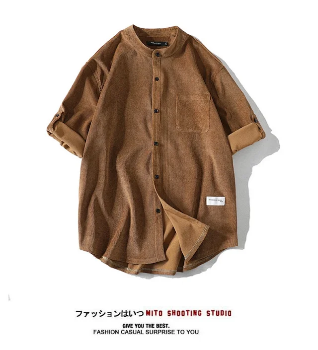 Men's Mid-Sleeve Vintage Korean Corduroy Shirt Detail