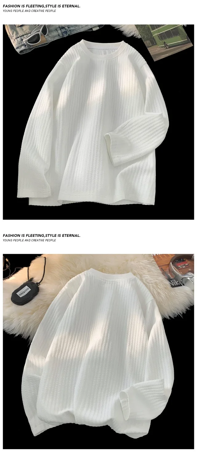 Oversize White Textured Long Sleeve Tee Detail