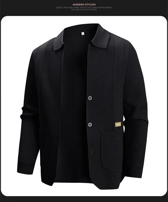 Ruicheng Men's New Lapel Knit Cardigan Detail