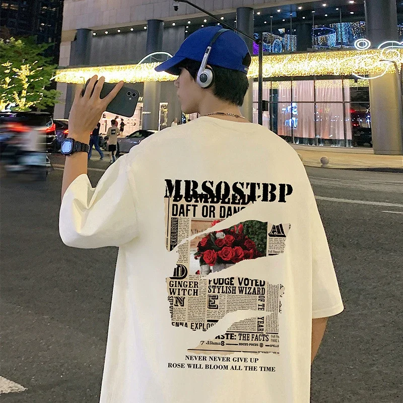 Men's Oversized Cotton Tee 2025 Rose-Print