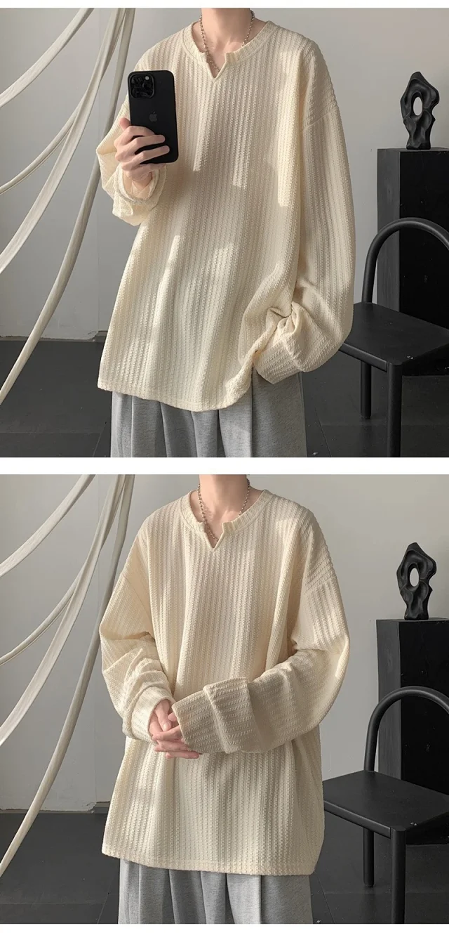Men's High-Street V-Neck Heavyweight Sweatshirt White Detail