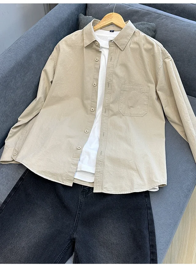2025 Men's Khaki Cotton Work Shirt Detail