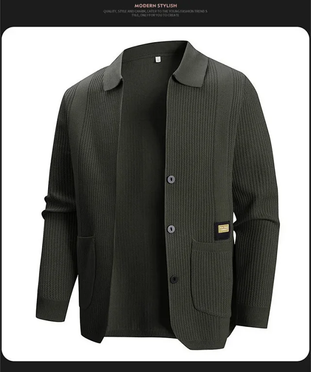 Ruicheng Men's New Lapel Knit Cardigan Detail