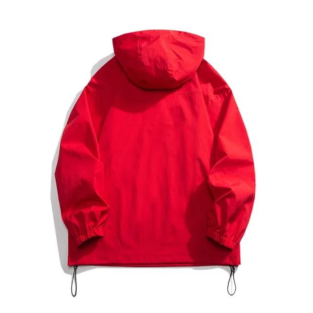 Men's Loose Fit Hooded Half-Zip Windbreaker Detail