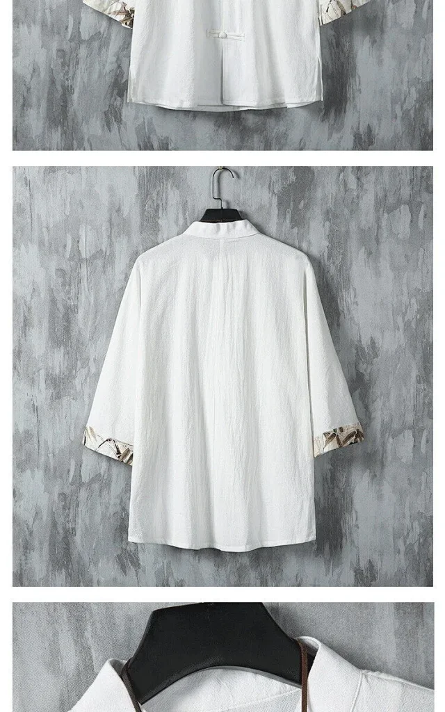 Wind Men's Chinese 3/4 Sleeve Shirt Detail