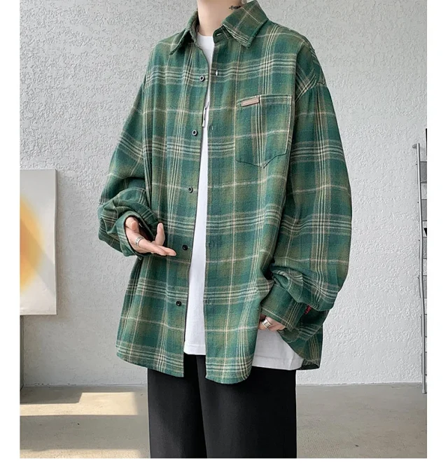 Men's Japanese Brushed Plaid Warm Shirt Jacket Detail