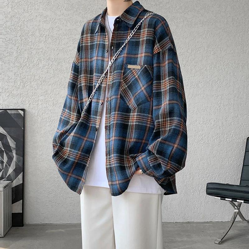 Men's Japanese Brushed Plaid Warm Shirt Jacket