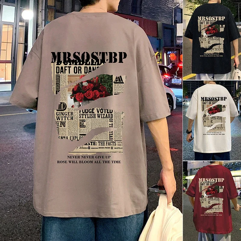 Men's Oversized Cotton Tee 2025 Rose-Print