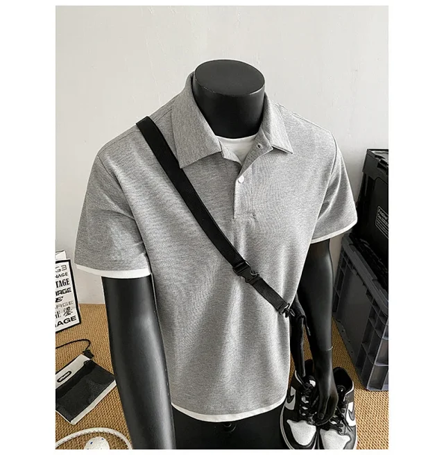 Men's Summer Pique Mock Polo Shirt Detail