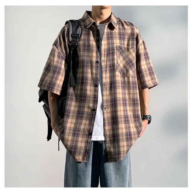 Men's 2025 New Plaid Short Sleeve Shirt Detail