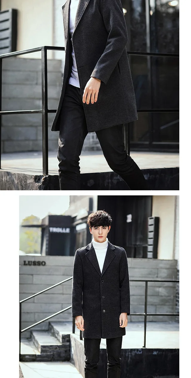 AW21 Korean Men's Slim Classic Wool Coat Detail