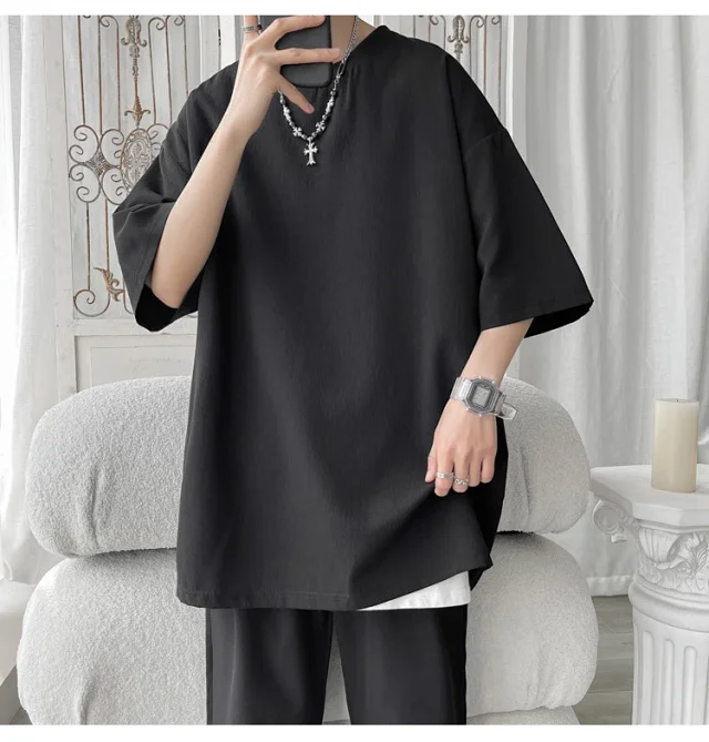 Unisex Oversized Ice Silk Draped Tee Detail