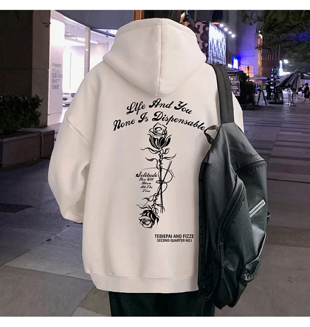 Heavyweight Cotton Rose Print Couple Hoodie Detail