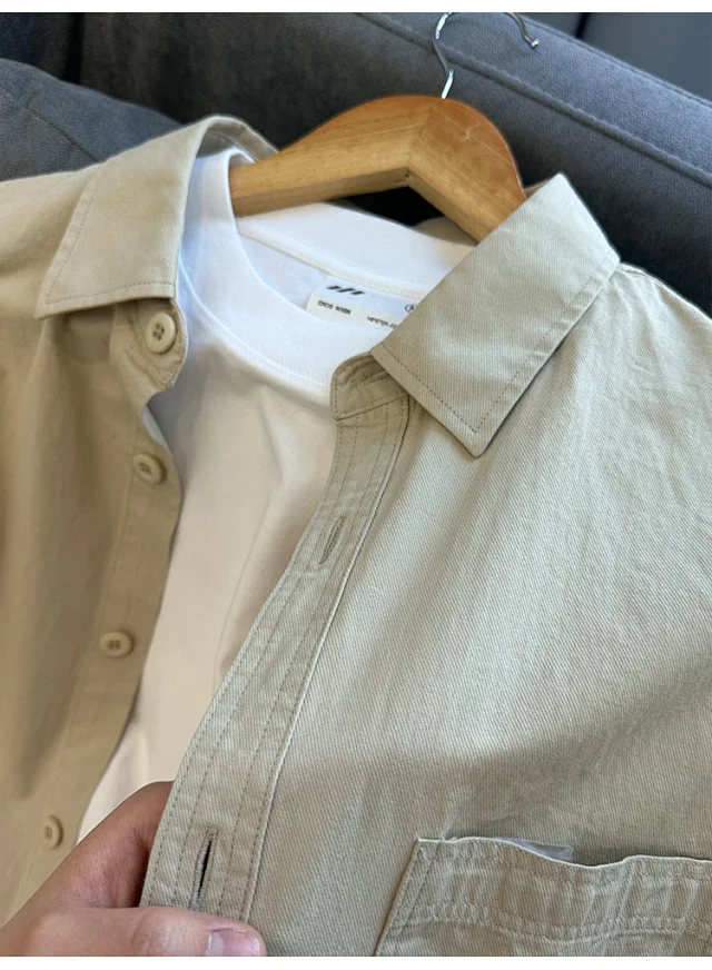 2025 Men's Khaki Cotton Work Shirt Detail