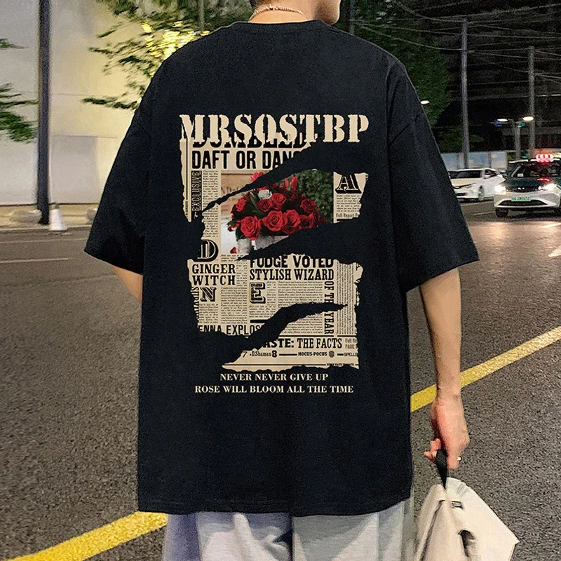 Men's Oversized Cotton Tee 2025 Rose-Print
