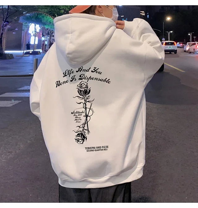 Heavyweight Cotton Rose Print Couple Hoodie Detail