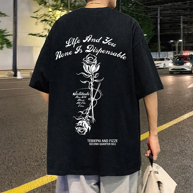 Unisex Burgundy Cotton Rose Print Tee