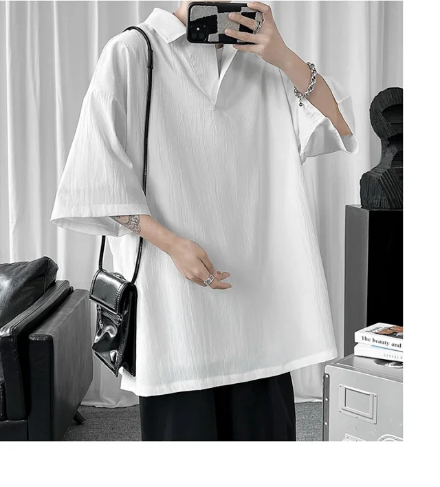 Men's Oversized Solid Polo T-Shirt Detail