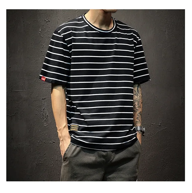 Men's Plus Size Summer Striped T-Shirt Detail