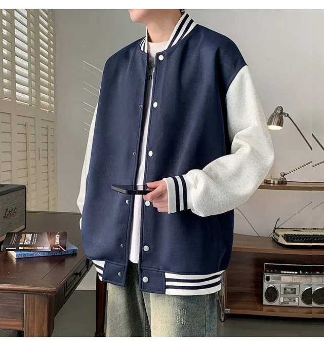 Men's Trendy Stand-Collar Baseball Jacket Detail
