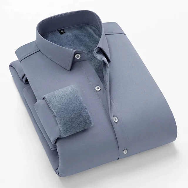 2025 Korean Men's Fleece-Lined Long-Sleeve Shirt Detail