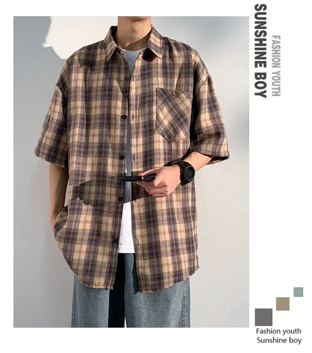 Men's 2025 New Plaid Short Sleeve Shirt Detail
