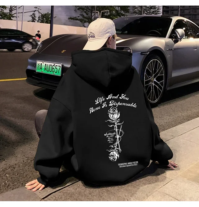 Heavyweight Cotton Rose Print Couple Hoodie Detail