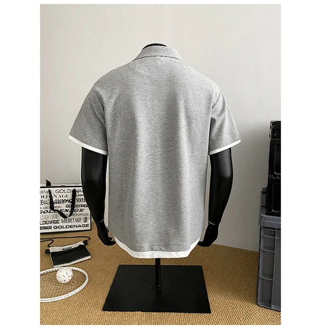 Men's Summer Pique Mock Polo Shirt Detail