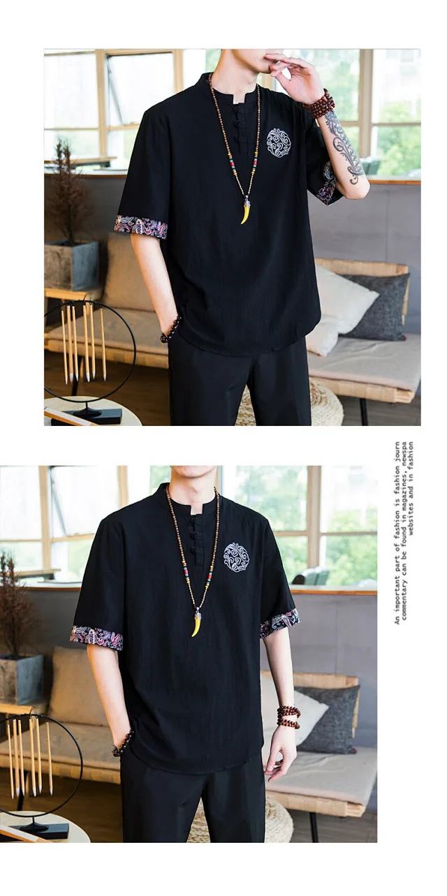 Big Men's Retro Tang Linen Tee Detail