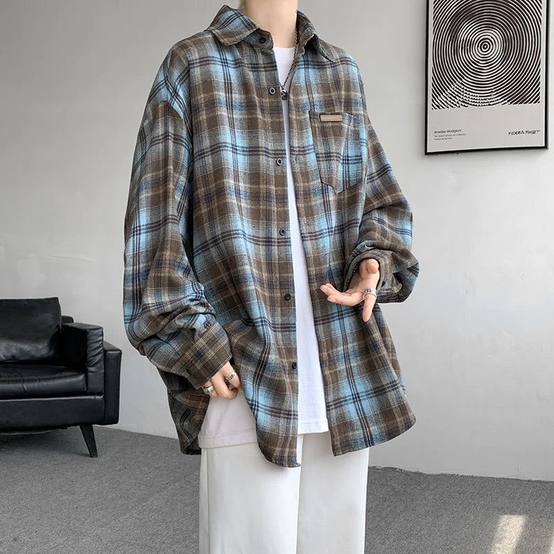 Men's Japanese Brushed Plaid Warm Shirt Jacket