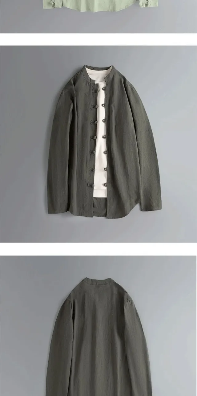 Men's Linen Long-Sleeve Vintage Tang Shirt Detail