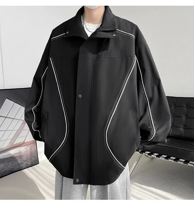 Men's Burgundy Hip-Hop Hooded Bomber Jacket Detail