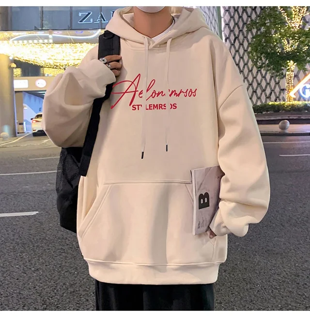 American Streetwear Men's Oversized Cotton Hoodie Detail
