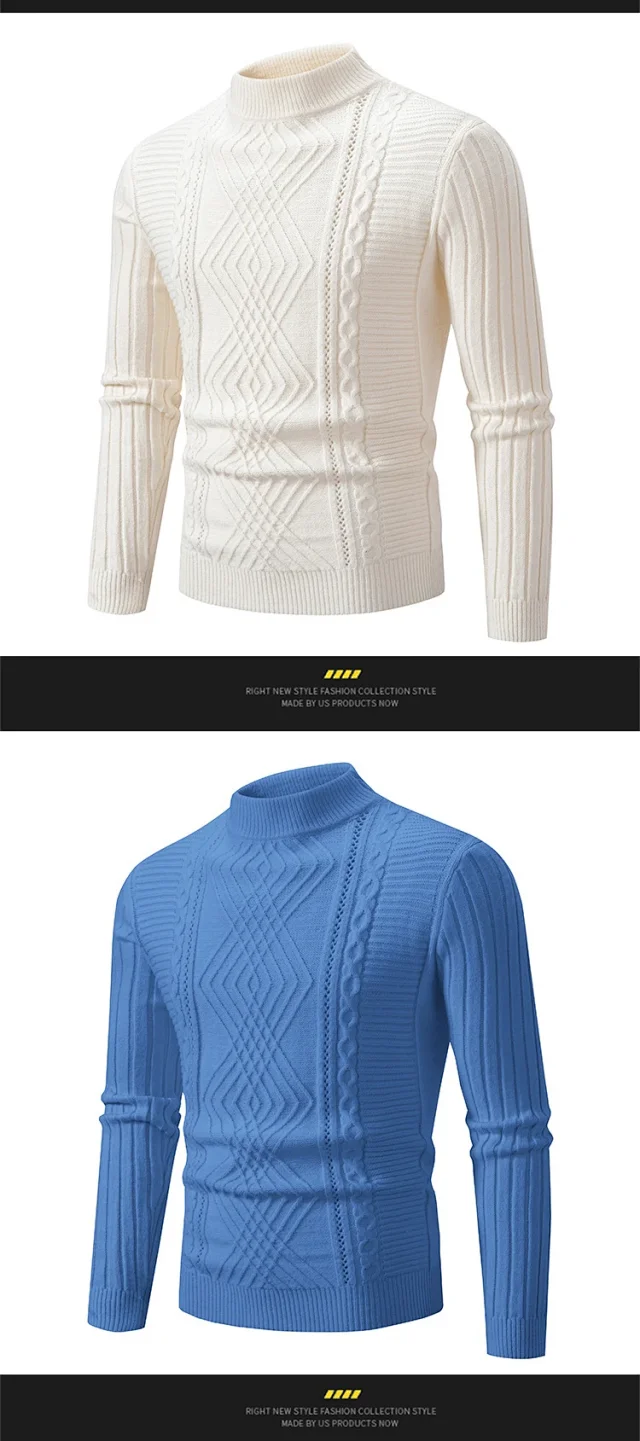 Men's Retro Solid Mock Neck Sweater Detail