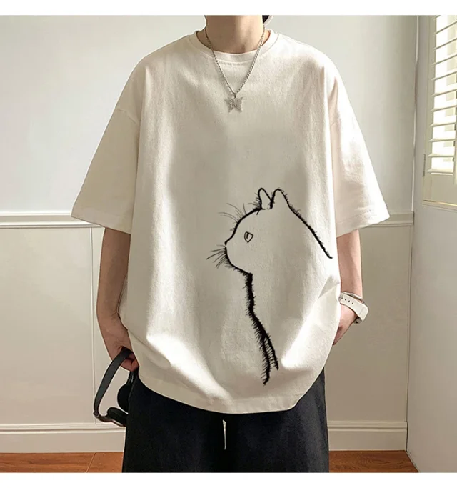 Men's Couple Cat Print Tee Detail